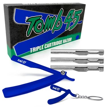 Tomb45 Triple Cartridge Razor Holder   Disposable Razor Safety Handle For Barbers   100% Metal Grip &amp; 3 Adjustable Blade Exposure Options For Shaving   Men's Straight Edge Razors Manual Shaver