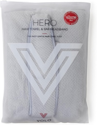VOLO Luna Gray Hero Hair Towel + Facial Spa Headband for Women   Wrap Towel + Headband for Washing Face &amp; Makeup   Ultra-Soft, Fast Drying, Anti-Frizz Nanoweave Fabric   Reusable Package   Microfiber