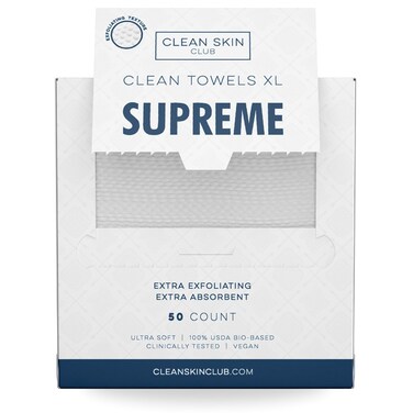 Clean Skin Club Clean Towels XL&trade; Supreme, 100% USDA Biobased Face Towel, Disposable Face Towelette, Eczema Association Accepted, Makeup Remover Dry Wipes, Ultra Soft, 50 Ct, 1 Pack