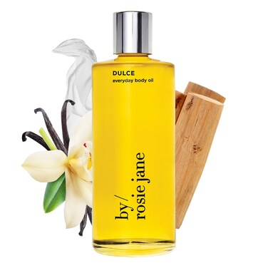 By Rosie Jane Everyday Body Oil (Dulce Fragrance) - Vanilla, Hinoki Wood &amp; Nude Musk Scented Body Care with Sunflower, Olive &amp; Rosehip Seed Oil to Hydrate and Nourish Dry Skin (5 fl oz)