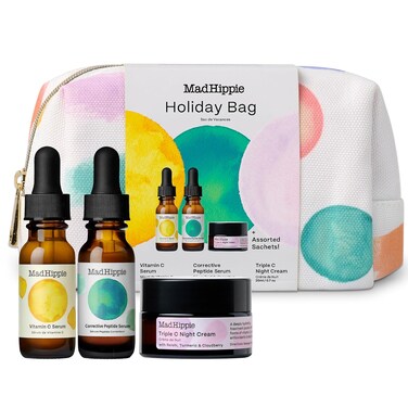 Mad Hippie Holiday Bag, Skin Care Travel Set &ndash; Vitamin C Serum, Corrective Peptide Serum, Triple C Night Cream (0.5 Oz Ea) + 3 Assorted Sachets, Gifts for Women (7 Piece Set)