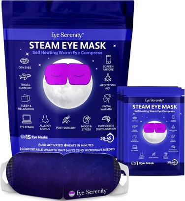 Steam Eye Mask for Dry Eyes   Warm Compress for Puffy Eyes &amp; Comfort   Eye Serenity Self-Heating Eye Masks for Sleeping, Travel &amp; Relaxation for Men &amp; Women (15 Pack) FSA &amp; HSA Eligible