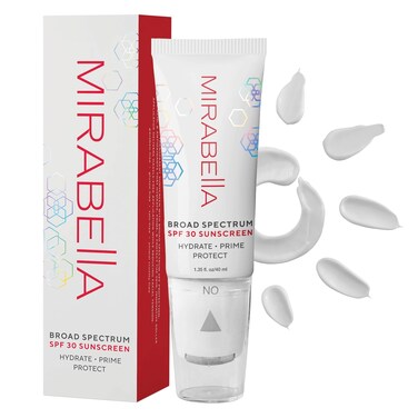 Mirabella Face Primer with SPF&ndash; Broad Spectrum SPF 30, Hydrating SPF Moisturizer Face Primer &amp; Anti-Aging Formula with Hyaluronic Acid &amp; Antioxidants - Face Roller Applicator, 1.35 fl. Oz