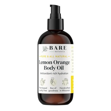 BARE BOTANICS 8 oz Moisturizing Lemon Orange Body Oil - 100% Pure &amp; Natural for Skin &amp; Nails - Perfect for Moisturization - Vegan, Cruelty Free &amp; Naturally Scented Hair Oil