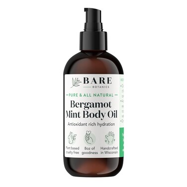 BARE BOTANICS 8 oz Moisturizing Mint Body Oil - 100% Pure &amp; Natural for Skin &amp; Nails - Perfect for Moisturization - Vegan, Cruelty Free &amp; Naturally Scented Hair Oil