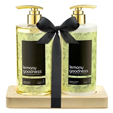 16 fl oz Lemon Citrus Aromatic and Nourishing Hand Soap Set Keep Your Skin Incredibly Soft &amp; Clean in a Wooden Holder Unisex Formula Luxury Body Care for Women and Men
