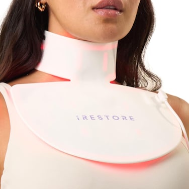 iRestore Illumina LED Neck &amp; Chest Anti Aging Mask &ndash; for Smoother, Firmer and Glowing Skin at Home &ndash; Red and Infrared Light Therapy for Neck &ndash; Red Light Skincare Device with 230 LEDs (White)