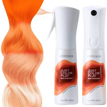 Just Color Hair Dye Spray   Semi-Permanent   10-Minute Process   Custom Color Options   Clementine Orange   Leave in Conditioner   Ammonia &amp; PPD Free   Lasts 8-12 Washes   Pack of 2