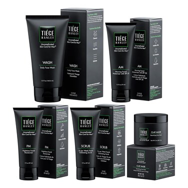 Tiege Hanley 90-Day Large Advanced Skin Care Routine for Men - Face Wash Kit for Fines Lines - Men's Skincare Set Includes Face Wash, Facial Scrub, Moisturizer, &amp; Clay Mask