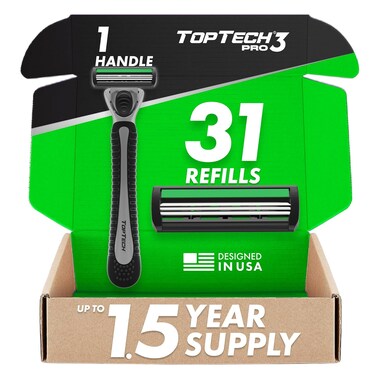 PRO 3 Razors for Men - Manual Shaving Razor with Replaceable Cartridges - 32 Count Pack (1 Handle + 31 Refills) - 3-Blades Technology - Soft Shave &amp; Sharp Blades - Great Refill Price