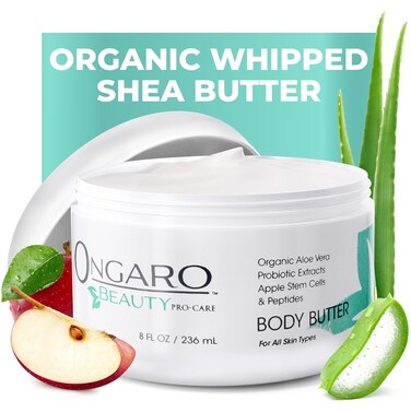 Ongaro Beauty - Whipped Body Butter Cream, Organic Shea Butter Whipped Body Butter for Women, Whipped Shea Body Butter with Aloe Vera, Hyaluronic Acid, Vitamin C &amp; E, Body Care for Women - 8 Fl Oz