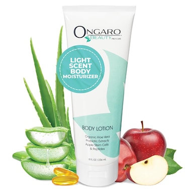 Ongaro Beauty Organic Body Lotion - Light Scent Body Moisturizer Skin Lotion, Moisturizing Care w/Aloe Vera, Cocoa Butter, Hyaluronic Acid, Shea Butter &amp; Vitamin E, Lightweight, All Skin Types 8fl oz