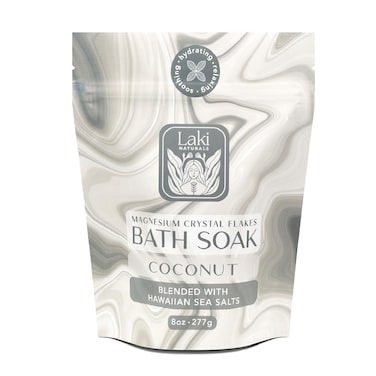 Laki Naturals Bath Soak - Magnesium Flakes with Hawaiian Sea Salt - Therapeutic Bath Salts for Relaxation (Coconut Milk, 8 oz)