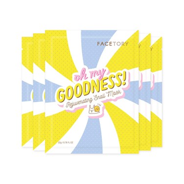 FACETORY K Beauty Face Mask Skin Care - OH MY GOODNESS REJUVENATING SNAIL Sheet Mask with Snail Essence &amp; Hyaluronic Acid   Seal in Moisture (5 Pack)