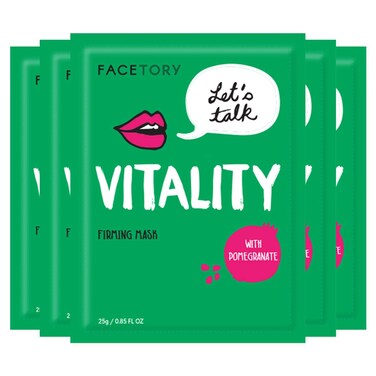 FACETORY K Beauty Face Mask Skin Care - LET'S TALK VITALITY FIRMING Sheet Mask with Pomegranate &amp; Shea Butter   Firming Mask with Antioxidants, Plump &amp; Hydrate (5 Pack)