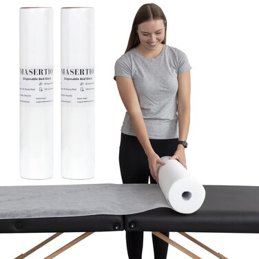 Disposable Massage Bed Cover - 60 Sheets Per Roll, Non-woven Disposable Material - Ideal for Spa, Massage Table, Tattoo, Waxing Table - No Crinkle Table Sheets - 31.5 x 71 Inches (2 Rolls)