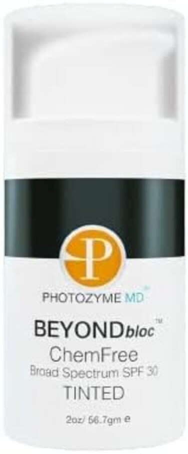 Photozyme BeyondBloc Chemfree Broad Spectrum SPF 30 Tinted - Light Coverage Sunscreen - Anti-Aging and Hydrating - for All Skin Types and Post Procedure Skin - with Titanium Dioxide 10.20%, Zinc Oxide