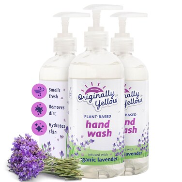 Originally Yellow Plant-Based Hand Soap All Natural Soap Infused with Organic Lavender   Gentle Natural Hand Soap   Pet &amp; Baby-Safe Soap, 16 Fl Oz (3-Pack)