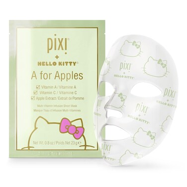 Pixi + Hello Kitty A for Apples Sheet Mask, Instantly Hydrating &amp; Brightening Facial Mask, Infused with Vitamin A, Vitamin C, and Apple Extract, 3 Masks Per Box 3 x 0.8 oz / 23 gm