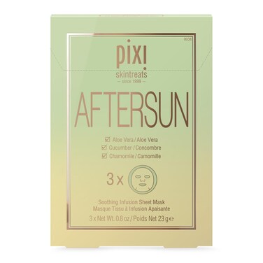 Pixi Beauty Aftersun Sheet Mask, Instant Calming &amp; Soothing Skin Treatment, Aloe Vera, Cucumber &amp; Chamomile Cooling Mask, 3 Masks Per Box 3 x 0.80 oz / 23 gm