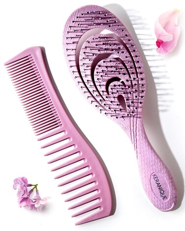 Detangling Brush and Comb Set - Gentle on Scalp Detangler Hair Brush and Styling Comb for Women - Hair Comb and Hairbrush for Thin, Thick, Curly, Straight, and All Other Womens Hair Types by Keranique