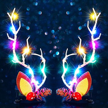 JEAIRTS Light Up Christmas Hair Clips Glowing Reindeer Antlers Headpiece Hair Barrettes Led Xmas Hair Accessories for Women