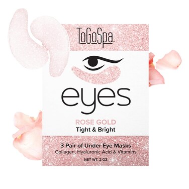 ToGoSpa Rose Gold EYES, Dark Circle Warrior   Premium Clean Anti-Aging Gel Pads with Collagen, Hyaluronic Acid, Aloe Vera, Vitamins C &amp; E, 1 Pack - 3 Pair