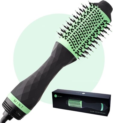 MINT Professional Series 5-in-1 Ionic Hair Dryer Brush, Black &amp; Mint Green - Powerful Frizz-Eliminating Blowout Brush Straightens, Volumizes, Smooths, and De-Frizzes for Fine/Thick Hair