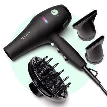 Professional Series Blackbird Infrared Ionic Hair Dryer with Diffuser by MINT   Extremely Quiet and Lightweight Blow Dryer with 1875 Watts of Salon-Grade Drying Power   Ceramic Tourmaline Pro Dryer