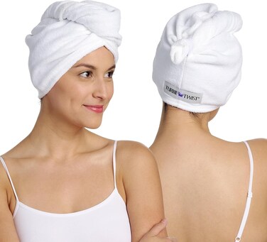 Turbie Twist 2-Pack Microfiber Hair Towel for Beauty, Travel, Gifting - Hair Wrap Turban for Straight, Wavy &amp; Curly Hair - Premium Hair Care - White &amp; White