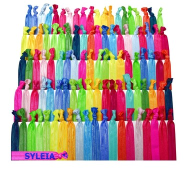 Hair Ties Pack of 100, Wile Flowers Colors, Elastic Band, Ponytail Holders, Elastic Ribbon, Hair Band, Crease Free, Hand Knotted, Metal-free, Ouchless