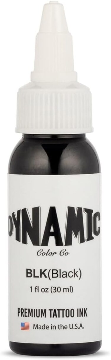 Dynamic Color Co. - Black Tattoo Ink, Long Lasting Vivid Color, Sterilized, Made in USA, Since 1990 (1 oz Bottle)
