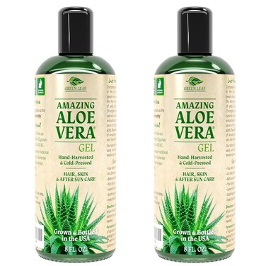 Amazing Aloe Vera Gel - Freshly Cut, 100% Pure Aloe, Premium Quality, Vegan, Unscented - Natural Sunburn Relief, After Shave, Skin, Face &amp; Hair Care (two 8oz bottles) 16oz