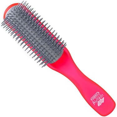 Kent AHGLO01 Airhedz Glo Red Half Round Narrow Detangling Hair Brush - 9 Row Ionic Anti Static Non Scratch Long Nylon Bristle Great for Detangling and Smoothing Medium to Long Length Hair