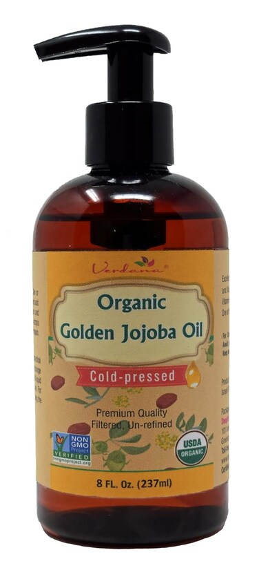 Verdana Organic Golden Jojoba Oil &ndash; 8 fl oz with Pump - USDA, Non-GMO - Cold Pressed, Unrefined, Hexane Free - Bulk, Moisturizing Oil for Skin, Body, Face, Hair, Scalp, Nails and Cuticles