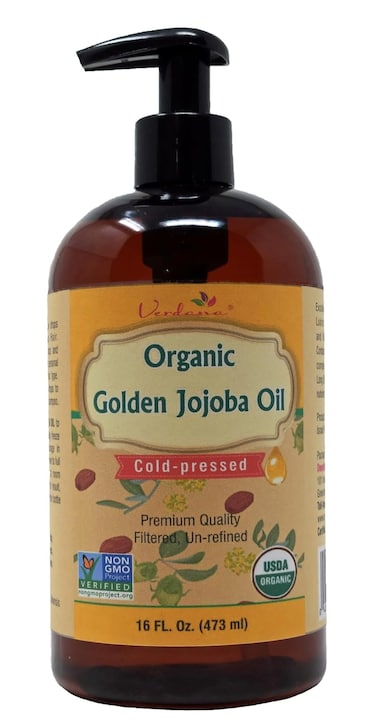 Verdana Organic Golden Jojoba Oil &ndash; 16 fl oz with Pump - USDA, Non GMO - Cold Pressed, Unrefined, Hexane Free - Bulk, Moisturizing Oil for Skin, Body, Face, Hair, Scalp, Nails and Cuticles