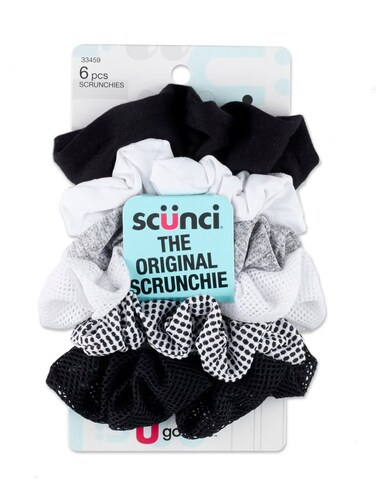 scunci, 6 pcs scrunchies, Black, Gray, White, 33459