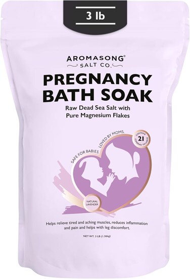 Aromasong Pregnancy Bath Soak 3 LB - 100% Pure Magnesium Flakes with 21 Essential Dead Sea Minerals and Natural Lavender - Better Absorbing Than Epsom Salt