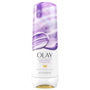 Olay Indulgent Moisture Body Wash for Women, Infused with Vitamin B3, Notes of Elderberry and Almond Cream Scent, 20 fl oz