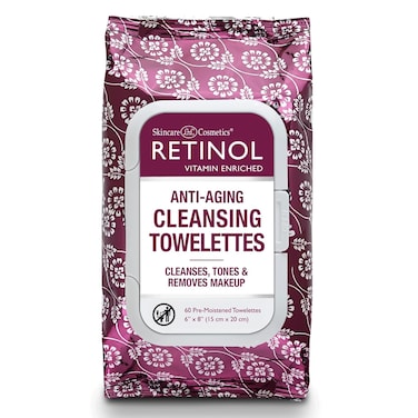 Retinol Anti-Aging Cleansing Towelettes &ndash; All-in-One Cleanser, Toner &amp; Makeup Remover in a Convenient Pre-Moistened Wipe &ndash; On-The-Go Exfoliating, Toning &amp; Hydrating Leaves Skin Clean, Fresh &amp; Refined