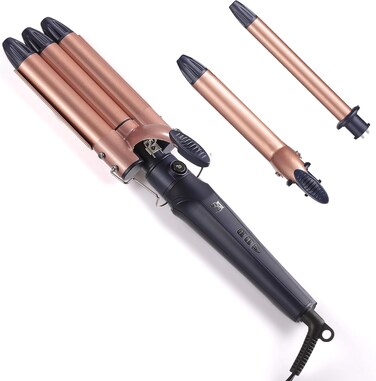 Badgley Mischka Styling Iron, 3 Attachments Including Triple Barrel Hair Curler, Curling Iron, and Curling Wand, Adjustable Heat Up to 410&deg;F, 360&deg; Swivel Cord, Salon-Quality Results at Home