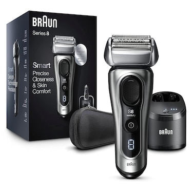 Braun Electric Razor for Men, Series 8 8467cc Electric Foil Shaver with Precision Beard Trimmer, Cleaning &amp; Charging SmartCare Center, Galvano Silver