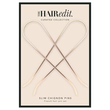 The Hair Edit Slim Chignon Pins - Large Gold Metal U-Shaped French Hair Pin Set