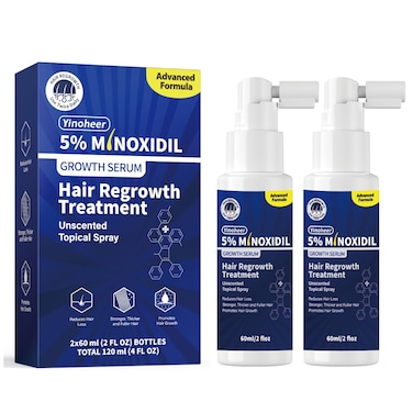 5% Minoxidil Spray for Men and Women, Extra Strength Hair Regrowth Treatment for Men and Women to Combat Hair Loss &amp; Thinning Hair, Topical Solution, No Mess Sprayer, 2-Pack