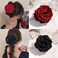 4PCS Hawaiian Plumeria Floral Hair Claw Clips for Women Girls, 3.94" Large Handmade Fabric Rose Flower Shark Catch Clamp for Thick Thin Hair Sweet Hair Accessory for Beach Vacation Everyday