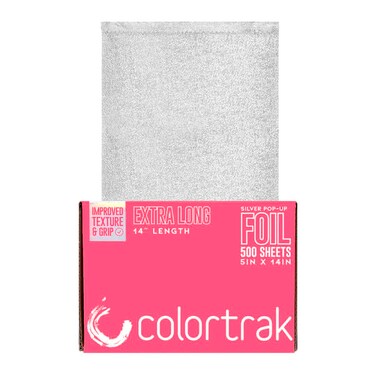 Colortrak Extra Long Embossed Sheets Silver Aluminum Foil Pop-up Dispenser, 500 Pre-cut Sheets Non-slip Textured Silver 5" x 14" Sheets for Hair Foil Coloring and Highlighting Sheet Applications