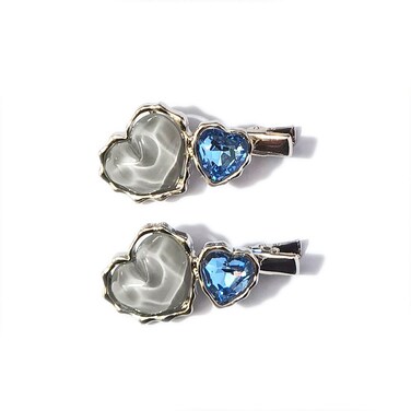 Alloy Rhinestones Love Heart Shaped Hair Clip Girl Women Crystal Gemstone Hair Clips Party Wedding Hair Accessories (Blue)