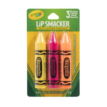 Lip Smacker Crayola Crayon Flavored Lip Balm - Moisturizing, Soothing Trio Banana Mania, Pink Sherbert, &amp; Outrageous Orange