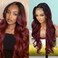 GLAM21USA HD LACE Front Wig Loose Wave 13X6 Glueless Invisible Transparent Lace Frontal Wigs Human Hair Blend PrePlucked Swiss-Lace Curly Long Synthetic Wig - Bella (Neutral-Lace, OET1B/BURG)