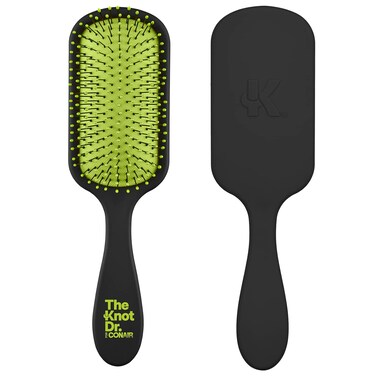 The Knot Dr. hair brush by Conair - Detangler hair brush - Removes Knots and Tangles in wet or dry hair- hair brush - Black Neon w/Travel Case